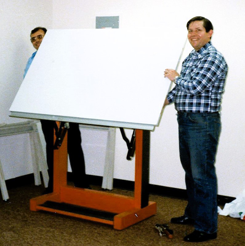 1985-alex-and-don-setting-up-drafting-table